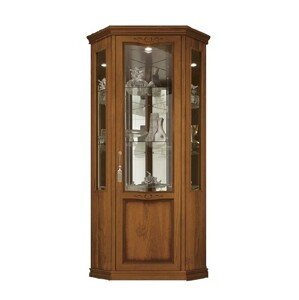 Estila Luxusní italská rohová vitrína Desiderio v rustikálním stylu s ornamentálním vyřezáváním ořech 204 cm