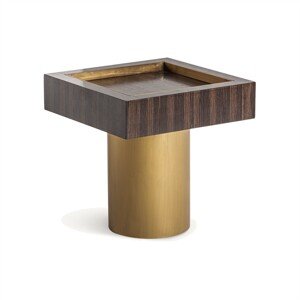 Estila Designový příruční stolek v art deco stylu z masivního dřeva Lea se zlatou kovovou podstavou s glamour nádechem 53 cm