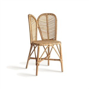 Estila Luxusní zahradní židle Ellazo se zádovou opěrkou s designem listů z ratanu v přírodní světle hnědé barvě