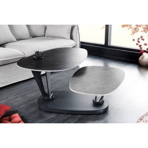 Estila Designový konferenční stolek Delin s mramorovými deskami v černé barvě a dvěma otočnými deskami 94-163 cm