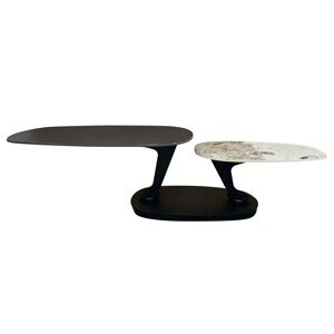 Estila Designový konferenční stolek Delin s mramorovou deskou v černé barvě a dvěma otočnými dvouúrovňovými deskami 94-163 cm