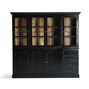 Estila Luxusní černá vintage čtyřdveřová vitrína Zena Noir se skříňkami a šuplíky ve spodní části 205 cm