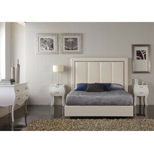 Estila Moderní kožená postel Monica s elegantním prošívaným čelem krémové barvy 150-180cm