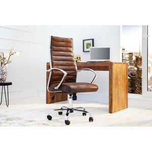 Estila Moderní kancelářská židle Big Deal v hnědé antické barvě s kovovou konstrukcí a nastavitelnou výškou 107-117cm