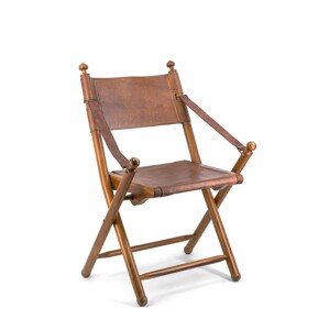 Estila Luxusní skládací židle Tarlton z kůže a dřeva Poly piel