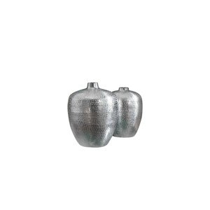 Estila Orientální set dvou kovových váz Retrivee se stříbrným kladívkovým povrchem 33cm