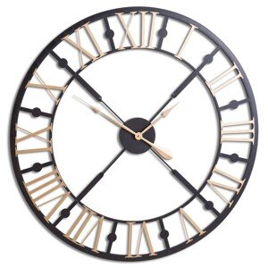 Estila Industriální nástěnné hodiny ANLL kruhového tvaru v černo-zlaté barvě 95cm