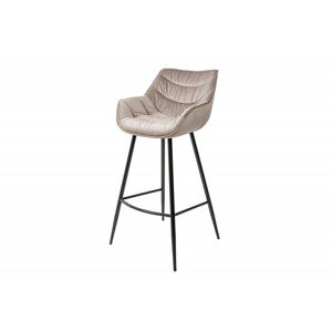 Estila Retro barová židle Ima v sametové šampaňské barvě s černou kovovou konstrukcí 105cm