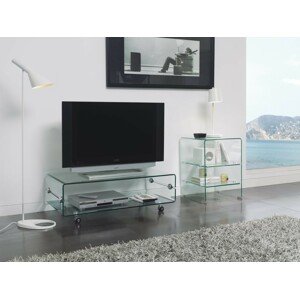 Estila Designový skleněný TV stolek Cristallere na kolečkách s úložným prostorem 100cm