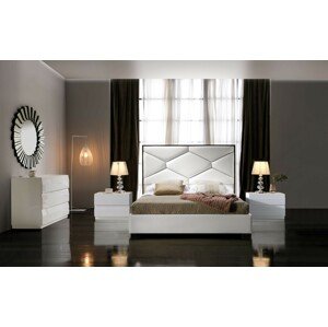 Estila Designová kožená manželská postel Martina s geometrickým vzorovaným čalouněním as úložným prostorem 150-180cm