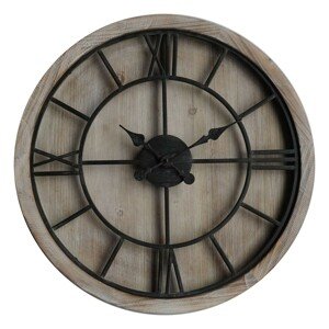 Estila Industriální stylové kulaté nástěnné hodiny Kingscross na masivní dřevěné desce 60cm