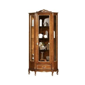Estila Luxusní klasická rohová vitrína Emociones z masivního dřeva s vyřezávanou výzdobou a chippendale nožičkami 184cm