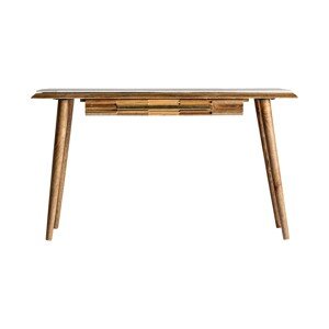Estila Art-deco psací stolek Plissé Nature z dřevěného masivu v hnědé naturální barvě s mramorovou vrchní deskou 135cm