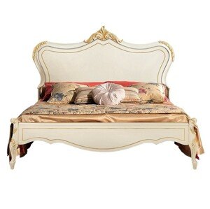 Estila Luxusní klasická manželská postel Clasica z dřevěného masivu s barokní vyřezávanou výzdobou a zlatými detaily 180cm
