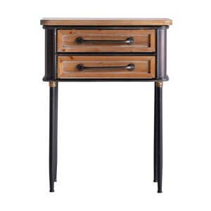 Estila Industriální noční stolek do ložnice Islip ze dřeva a kovu hnědo-černé barvy se dvěma šuplíky 77cm