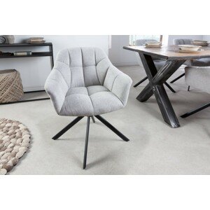 Estila Designová otočná jídelní židle Mariposa s černými kovovými nohami a šedým čalouněním 83cm