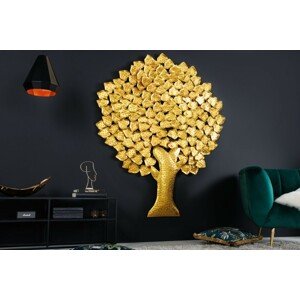 Estila Elegantní zlatá nástěnná dekorace Tree of Life z kovu ve tvaru stromu jinanu 170cm