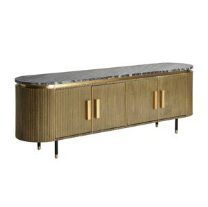 Estila Art deco glamour ovální TV stolek Chamoix ve zlatém provedení s kovovou konstrukcí a černou mramorovou deskou 180cm