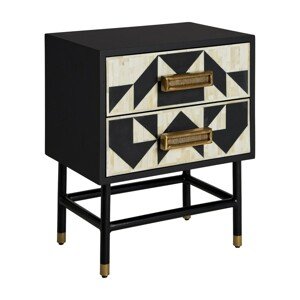 Estila Art deco luxusní noční stolek Lauderdale z kovu v černo-bílém provedení s geometrickým vzorem z kosti 61cm