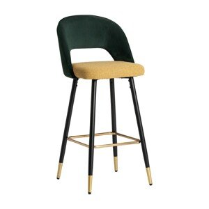 Estila Glamour art deco barová židle Celia se zeleno-žlutým potahem a černýma nohama z kovu 103cm
