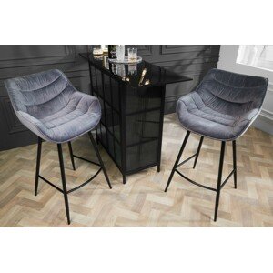 Estila Designová barová židle Kotor s šedým sametovým potahem a černýma nohama z kovu 105cm